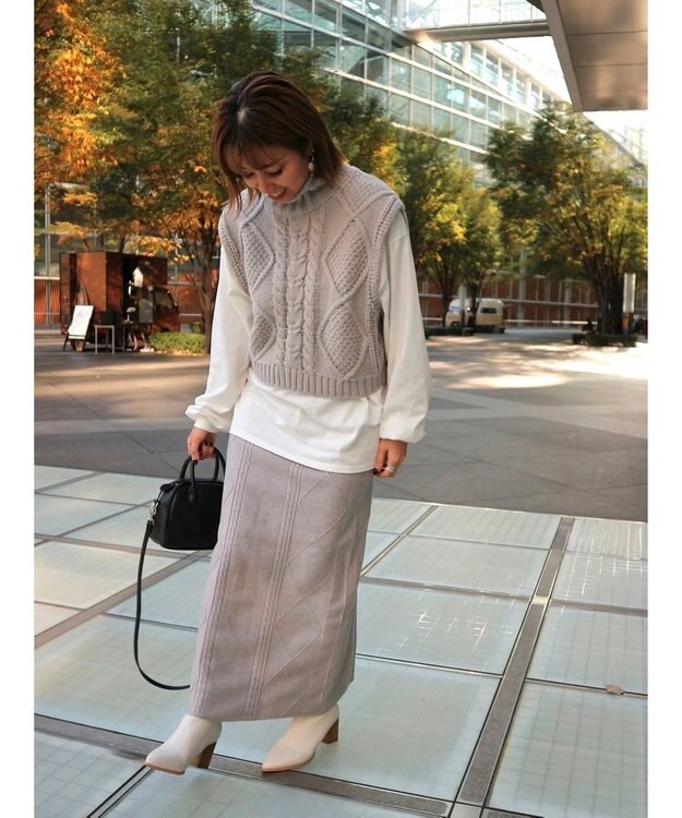 Green Parks ケーブルニットベスト Light Gray