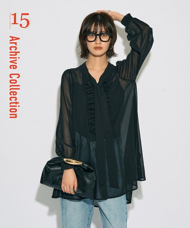 YECCA VECCA 【archive】フリルボウタイブラウス Black