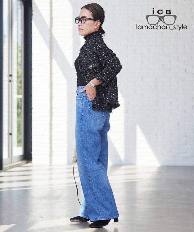 ICB L 【WEB限定】【ICB×tamachan_style コラボ】スタイルアップ ワイドデニム ライトインディゴ系
