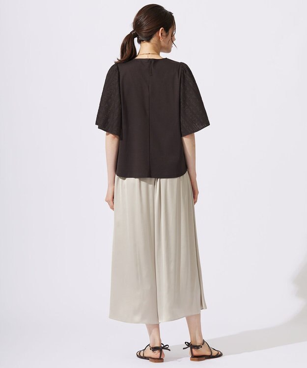 自由区 L 【カタログ掲載・セットアップ対応・ウエストゴム・洗える】セミブライトサテンギャザー パンツ ダークサンド