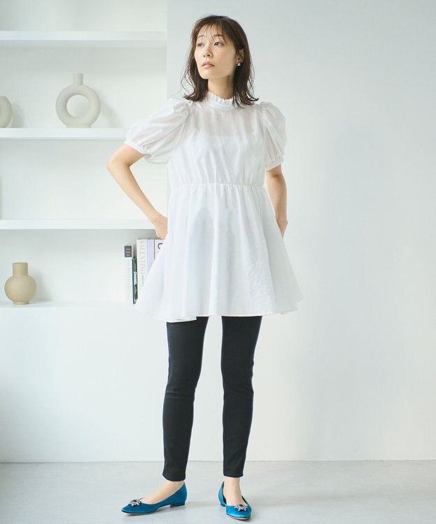 #Newans 【ANSWER for 骨格ウェーブ】フリルカラーパフスリーブチュニック ホワイト系