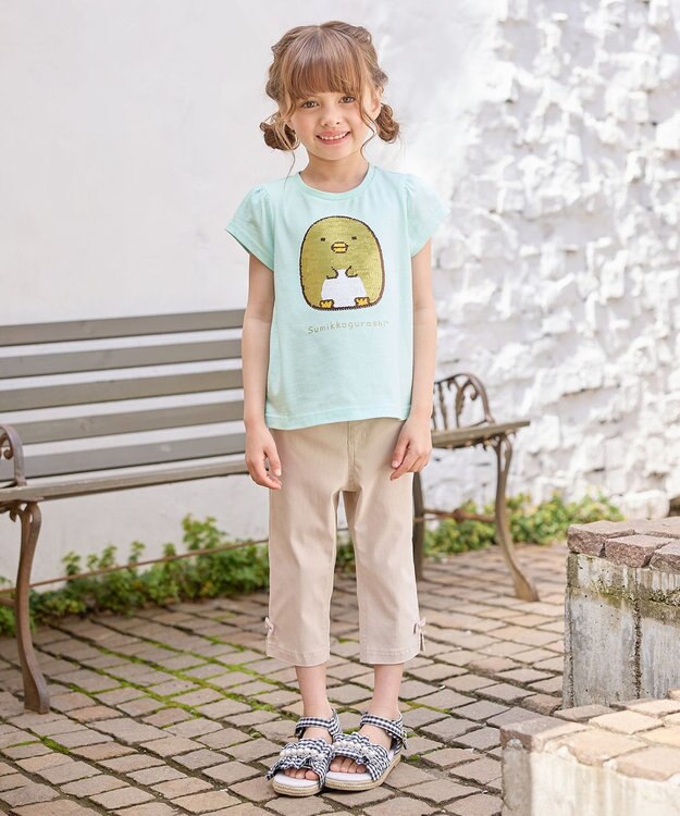 ANY KIDS 【WEB限定/すみっコぐらし】ミラクルスパンコールTシャツ ミント(とかげ・ぺんぎん?)