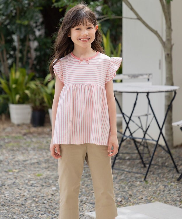 組曲 KIDS 【UVケア】【110-140㎝】マリンボーダー チュニック コーラル