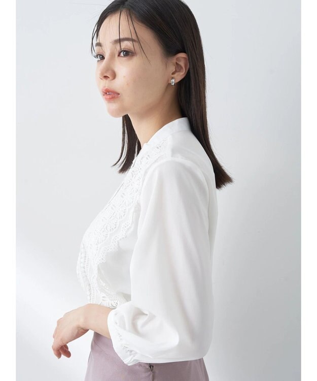 earth music&ecology フロントレースシフォンブラウス Off White