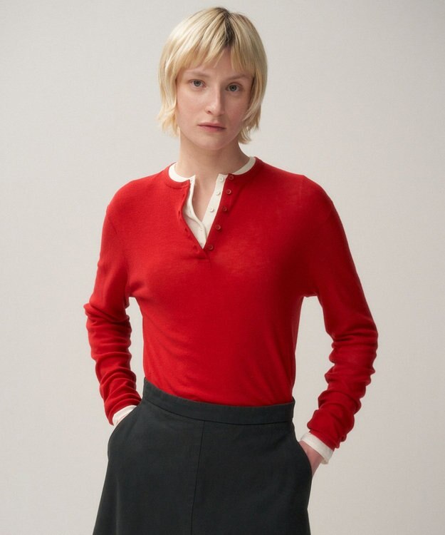 ATON ROYAL WOOL CIRCULAR RIB | ヘンリーネックセーター RED