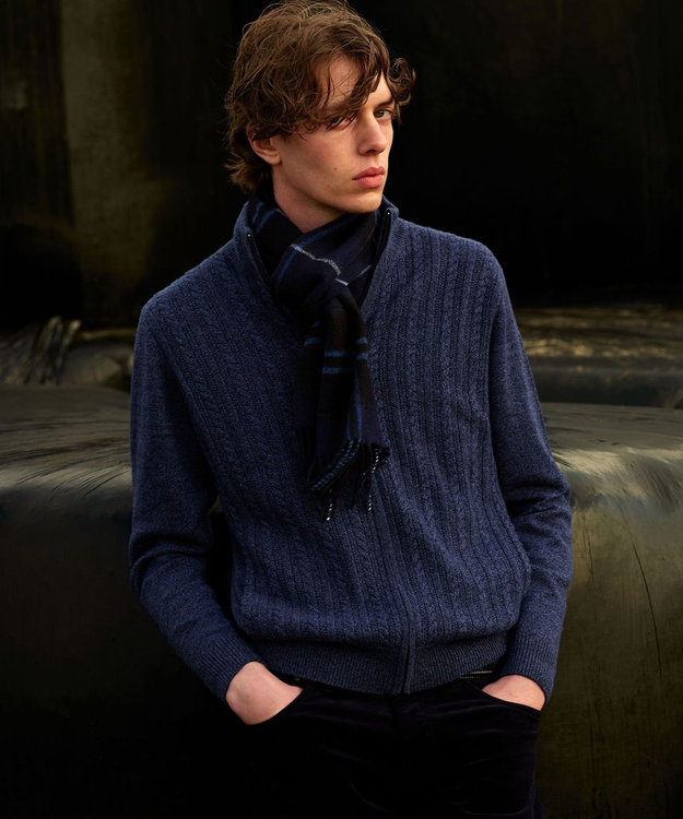 JOSEPH ABBOUD 【洗える・カシミヤブレンド】カシミヤブレンド ハイネック ジップ  カーディガン ダルブルー系