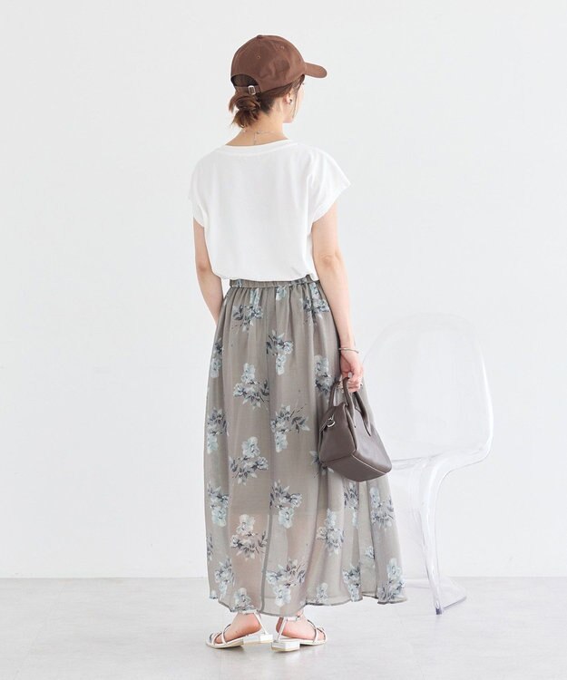 earth music&ecology フラワーシアープリントスカート Beige