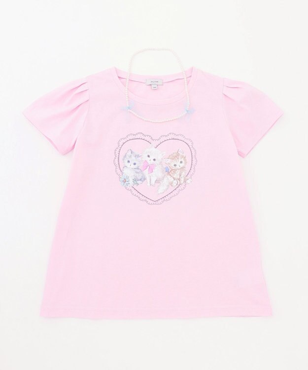 ANY KIDS ネックレス付き ネコTシャツ ピンク