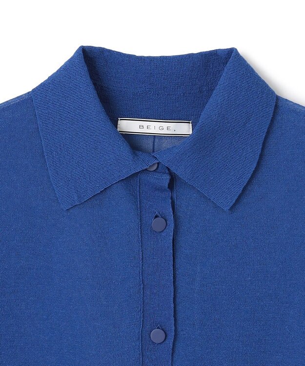 BEIGE， 【洗える・Oggi10月号掲載】MILANO / リネン混シアーポロカラーニット Blue