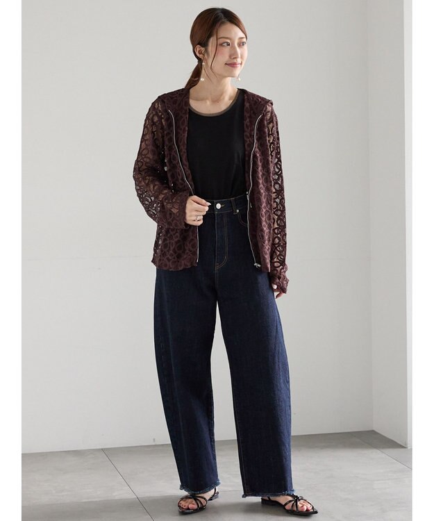 Te chichi レースジップアップフーディー ブラウン