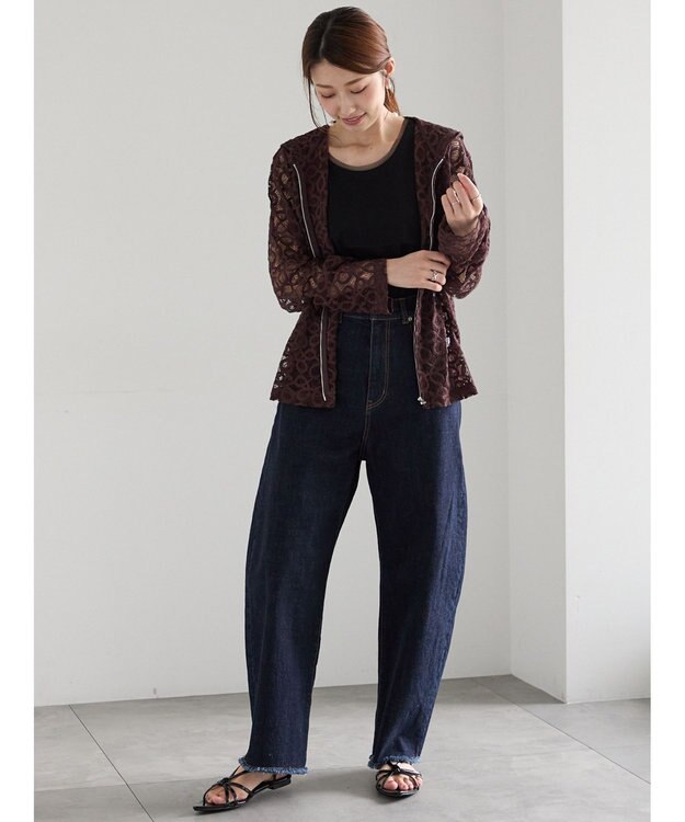 Te chichi レースジップアップフーディー ブラウン