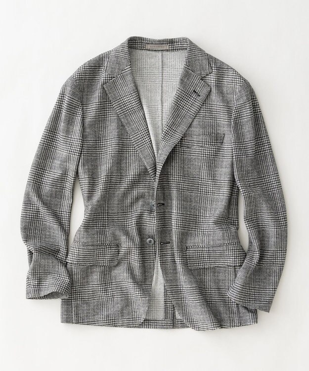 GOTAIRIKU 新柄【吸水速乾/ウォッシャブル】ノルマンディーリネン カーディガンジャケット＿グレンチェック柄 ブラック系4