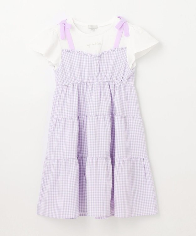 ANY KIDS サッカー ギンガム ワンピース ラべンダー系