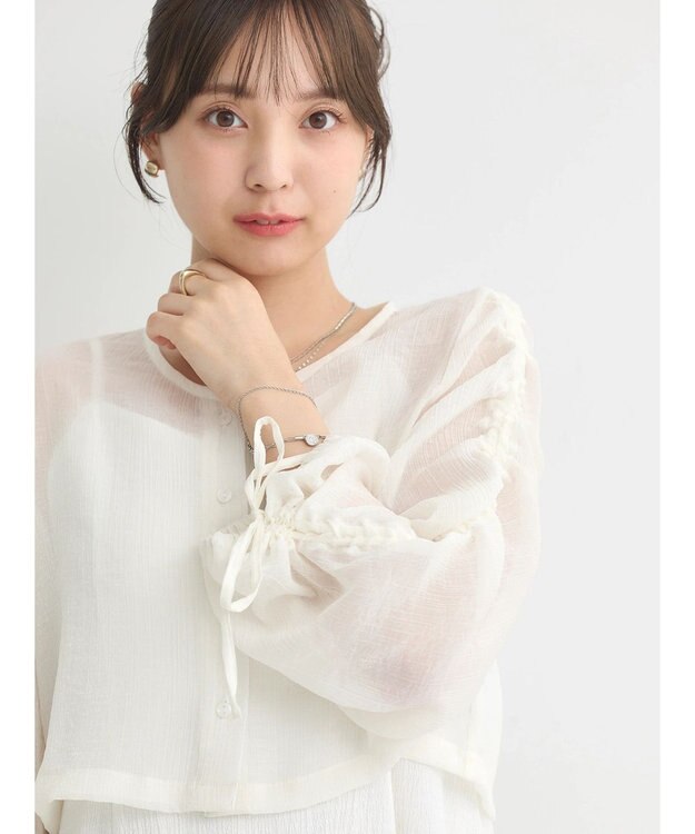 earth music&ecology キラキラシアーギャザーシャツ Off White