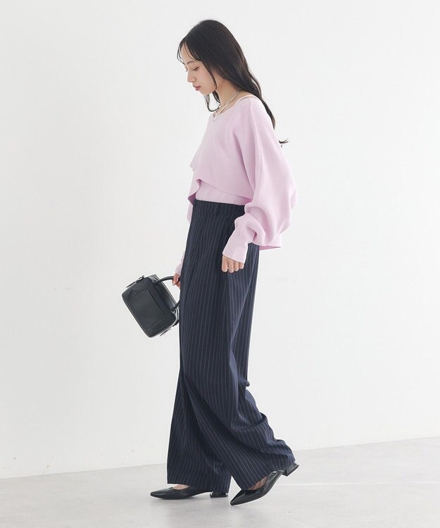 earth music&ecology バルーンパンツ Stripe Navy