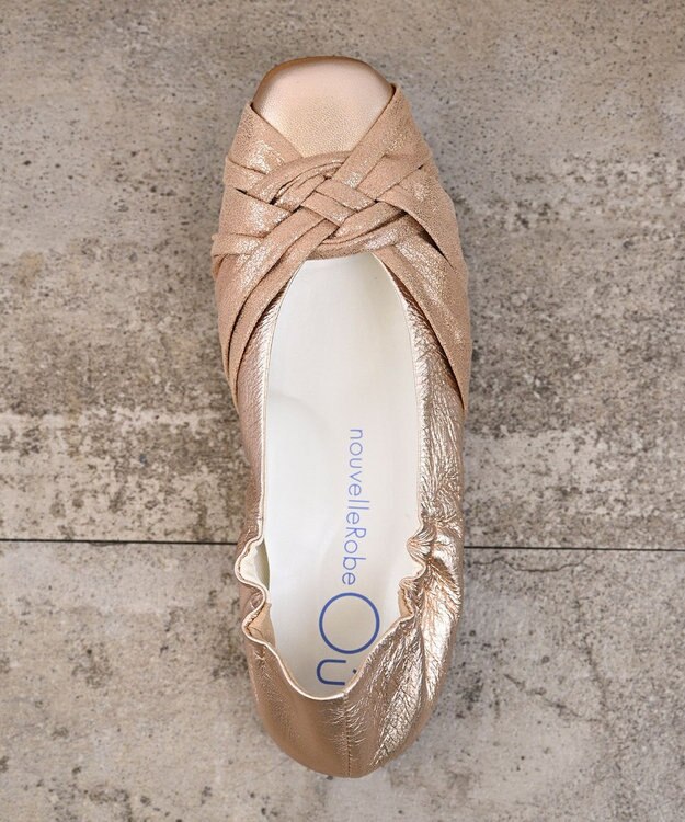 nouvelleRobe Oū 【本革・高反発】Square スクエアトゥ メッシュモチーフパンプス ピンクメタリック