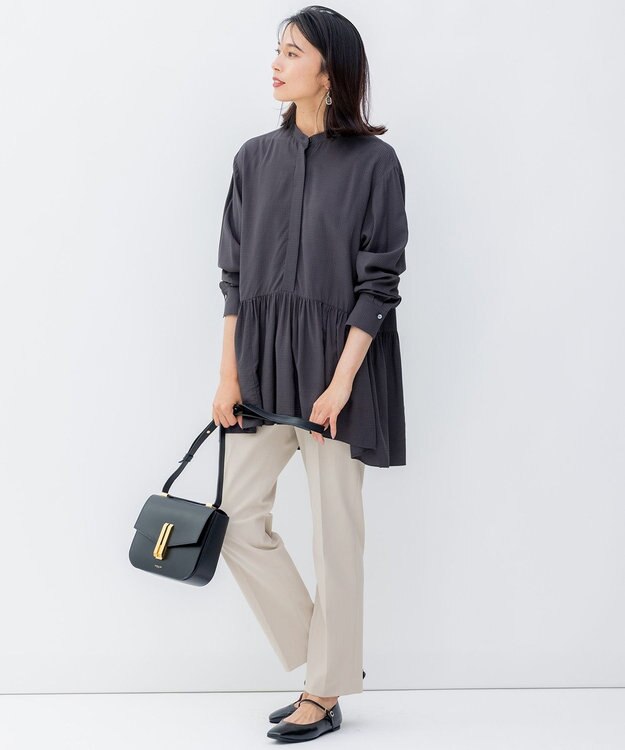 23区 L 【洗える】ドレープドビークロス チュニック ブラウス グレー系