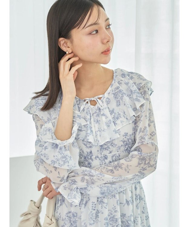 earth music&ecology 隠れバンビ花柄ワンピース Blue