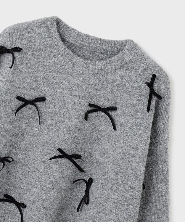 GRACE CONTINENTAL リボンニットトップ グレー