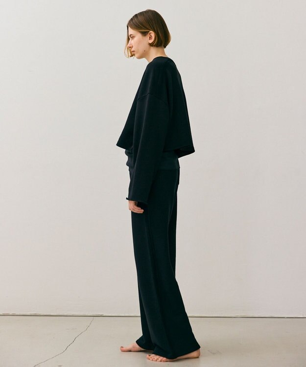 BEIGE， 【BEIGE,ecru/WEB限定・洗える】LOOP BACK / コットンスウェットクロップドトップス Black