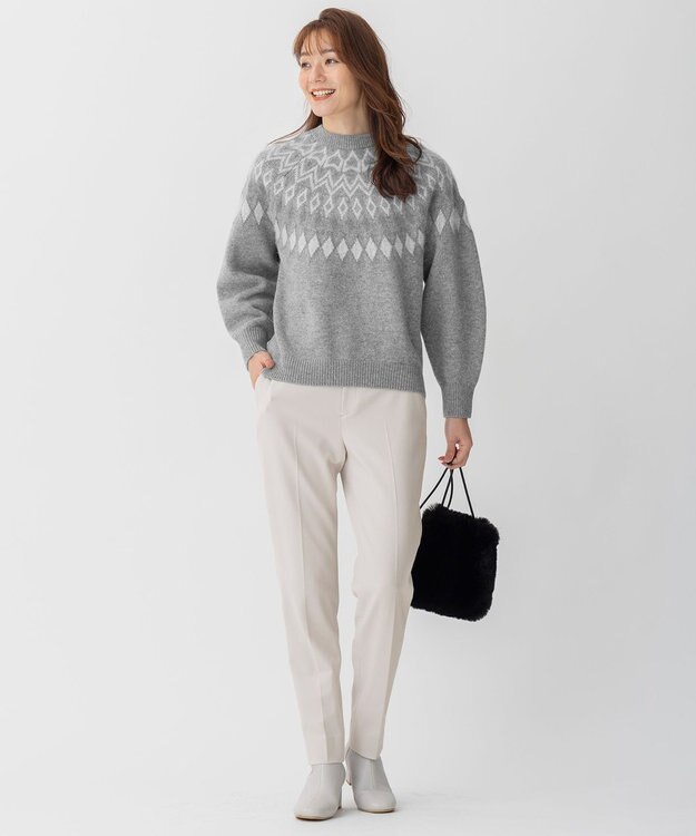 自由区 L フェアアイル クルーネックニット ライトグレー系