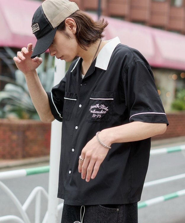 WEGO 【ユニセックス着用ITEM】ボーリングシャツ（SS） ブラック