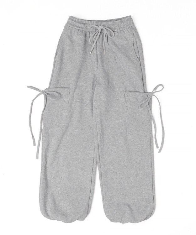 WEGO 【ウエストゴム】リボンカーゴスウェットパンツ 杢グレー