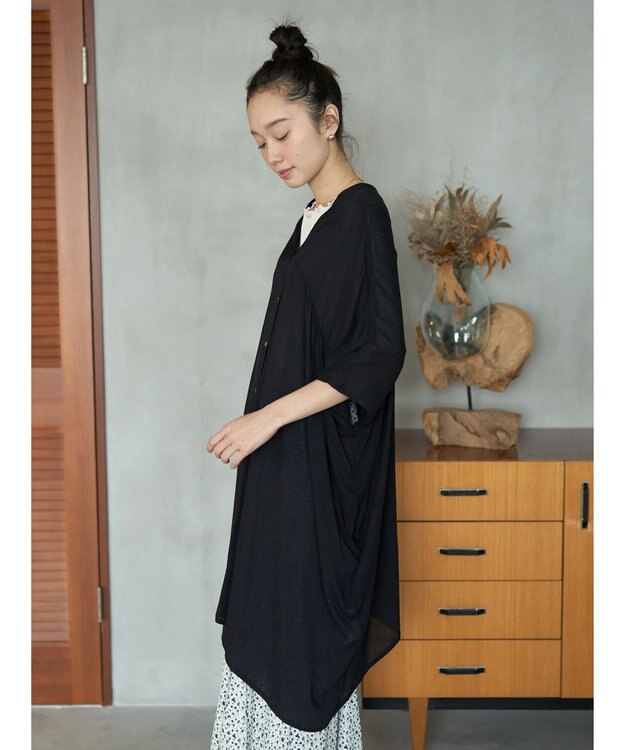 earth music&ecology レーヨンビッグシャツチュニック Black