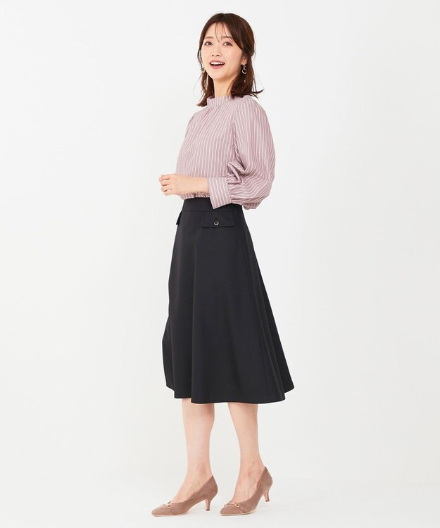 ANY SIS 【洗える】フェイクパールストライプ ブラウス ベージュストライプ