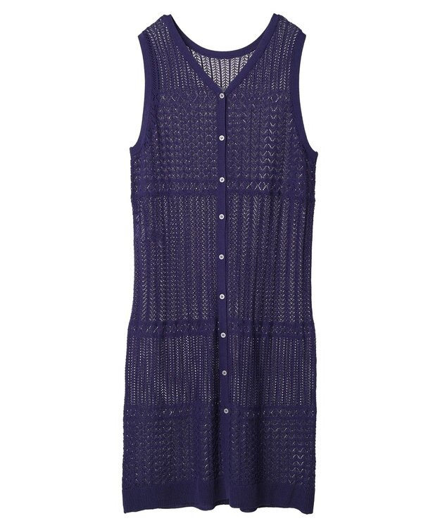 Green Parks すかし柄ロングベスト Blue