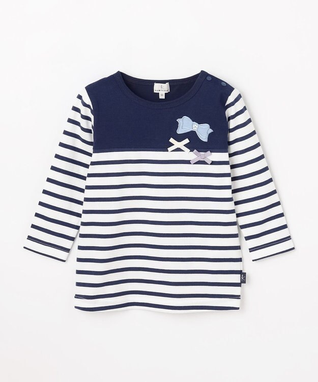 組曲 KIDS 【80-100㎝】 リボンボーダー Tシャツ ネイビー