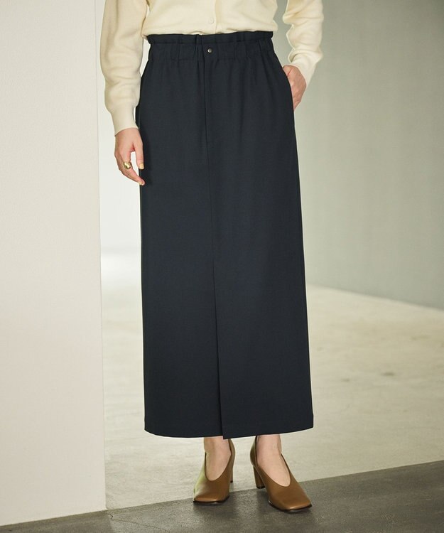#Newans 【洗濯機可能/ウエストゴム】ロングナロースカート ネイビー