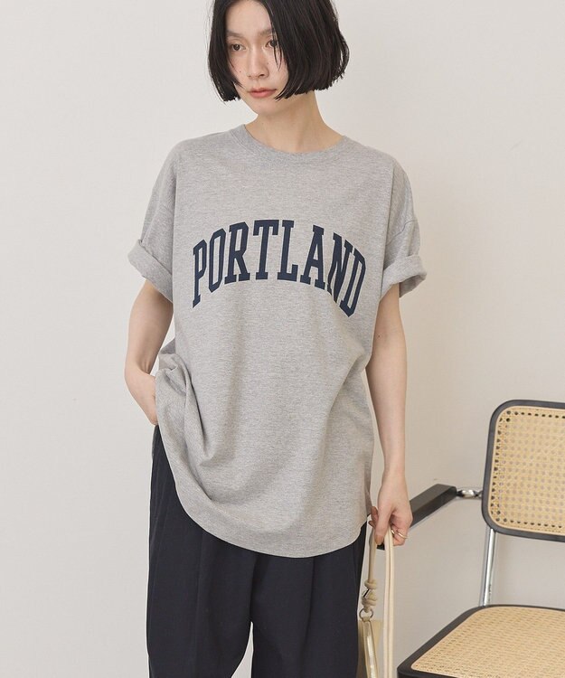 AMERICAN HOLIC PORTLAND裾ラウンドTシャツ Light Gray Mixture