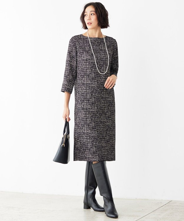 自由区 S プリントジャガードストレッチ  ワンピース ブラック系5