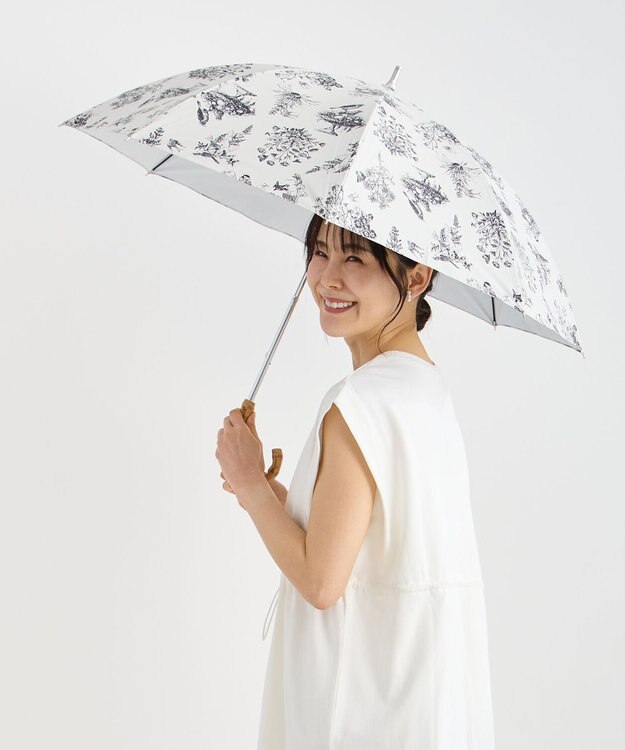 MOONBAT Fuwacool(フワクール) フワクールホワイト 晴雨兼用日傘 折りたたみ傘 トワルドジュイ 軽量 一級遮光／遮熱／UV ライトグレー