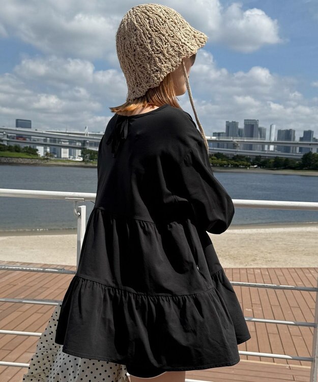 WEGO 【UVカット/接触冷感/吸水速乾/水陸両用/ラッシュガード】ティアードデザイントップス ブラック