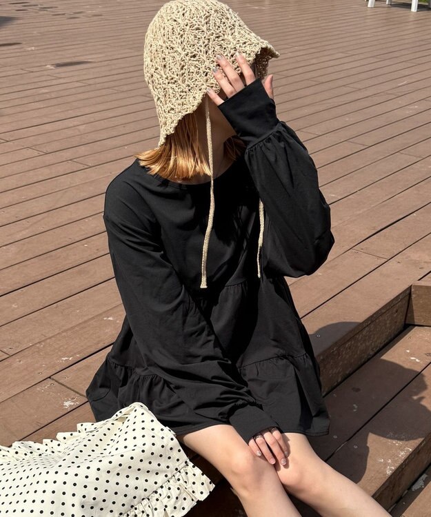 WEGO 【UVカット/接触冷感/吸水速乾/水陸両用/ラッシュガード】ティアードデザイントップス ブラック