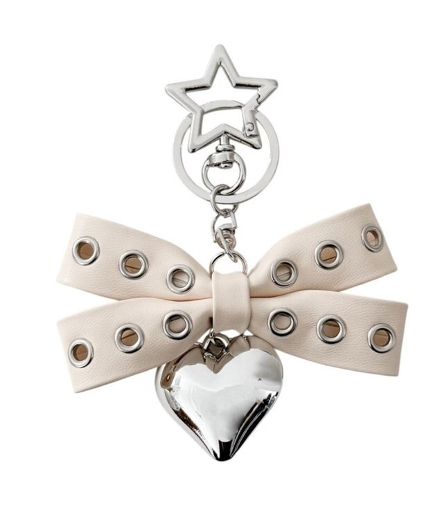 WEGO ハトメリボンハートキーホルダー ホワイト