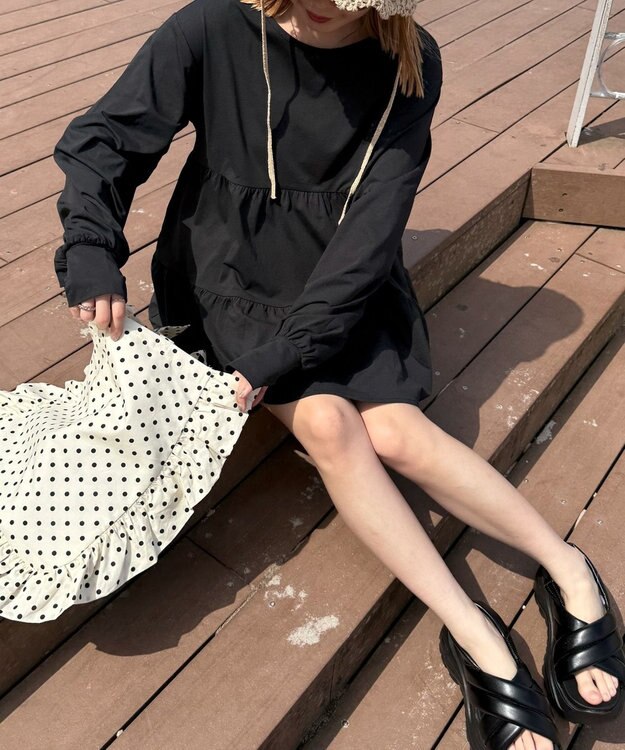 WEGO 【UVカット/接触冷感/吸水速乾/水陸両用/ラッシュガード】ティアードデザイントップス ブラック