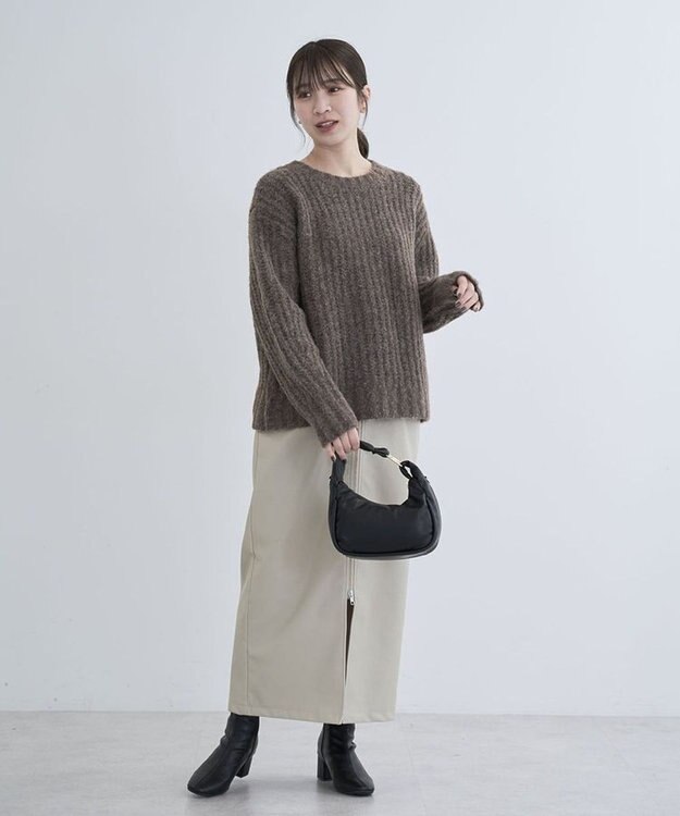 Green Parks ざっくりローゲージニットプルオーバー Brown