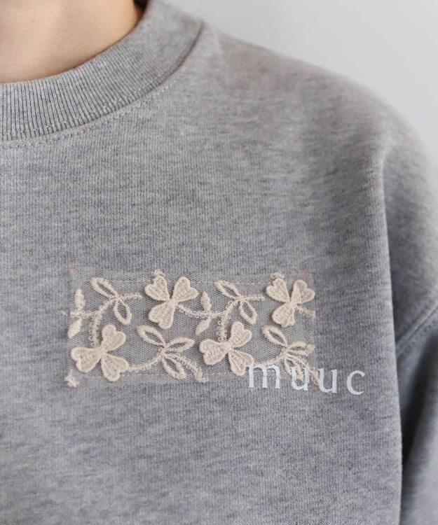 muuc 〈コットン100% 12.7オンス生地＆裏面パイル〉花刺繍のスウェット グレー