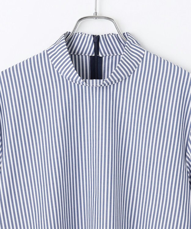 #Newans 【洗濯機可】ステッチデザインリボンタイブラウス ネイビーストライプ