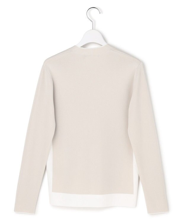 ICB L シンセティックフルニードル Vネックニット トープ×オフホワイト配色