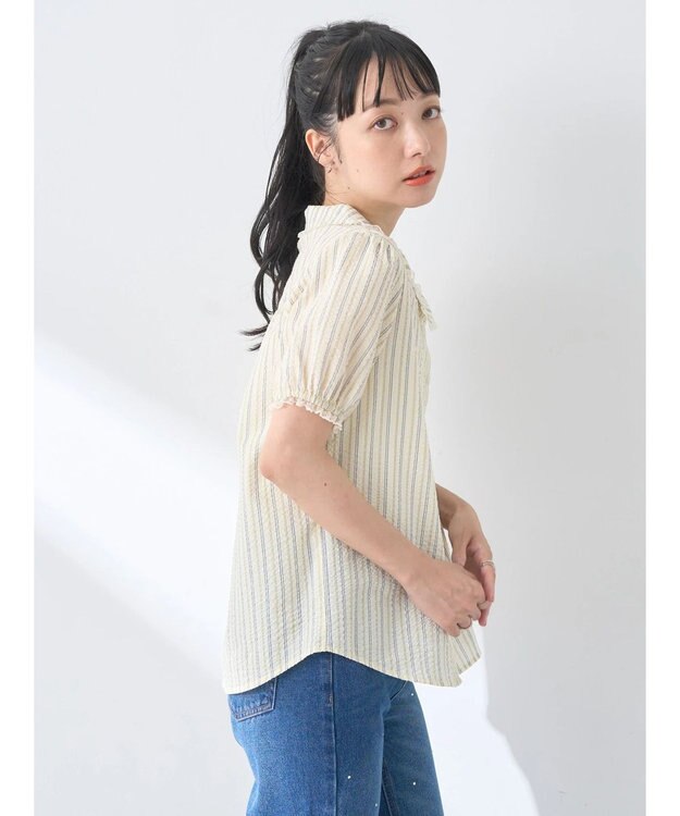 earth music&ecology ミニパフショートスリーブブラウス Sax