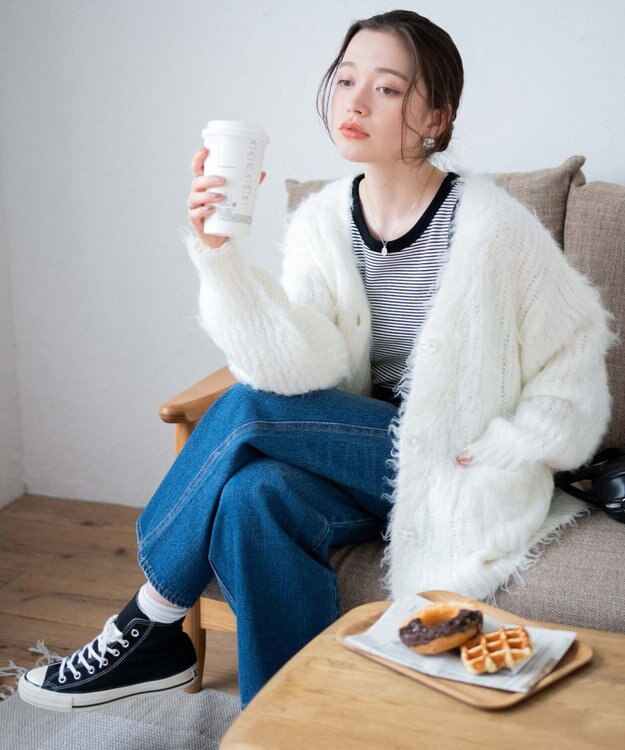 WEGO 【軽量】ブラッシュニットBIGカーディガン ホワイト