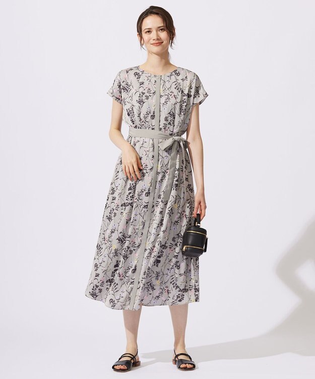 自由区 S 【ご好評につき追加生産・新色追加】ハーバルフロープリント ワンピース ライトグレー系4