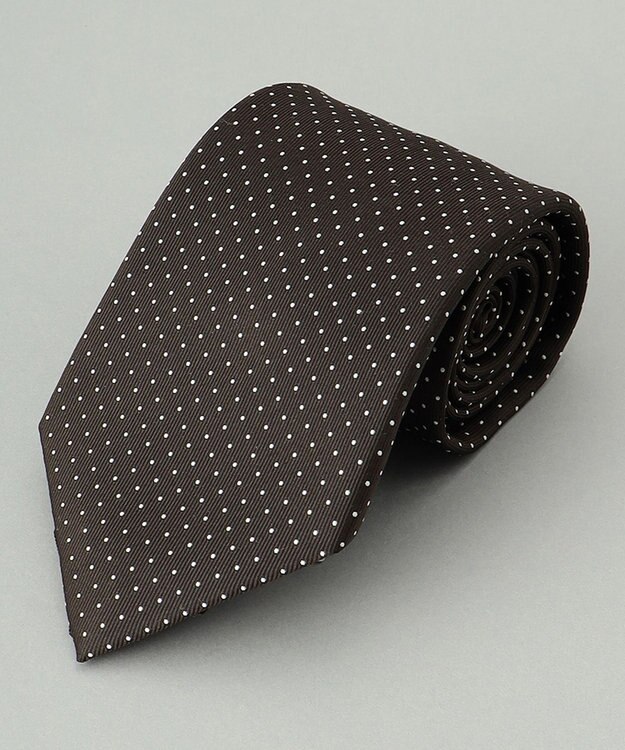 GOTAIRIKU 定番【日本製】シルク ネクタイ_ピンドット ダークブラウン系8