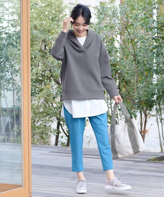 ANY 【洗える】ライトウエイト スリットネックパーカー チャコール