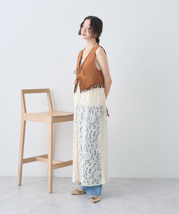 earth music&ecology スウェード調フリンジベスト Brown