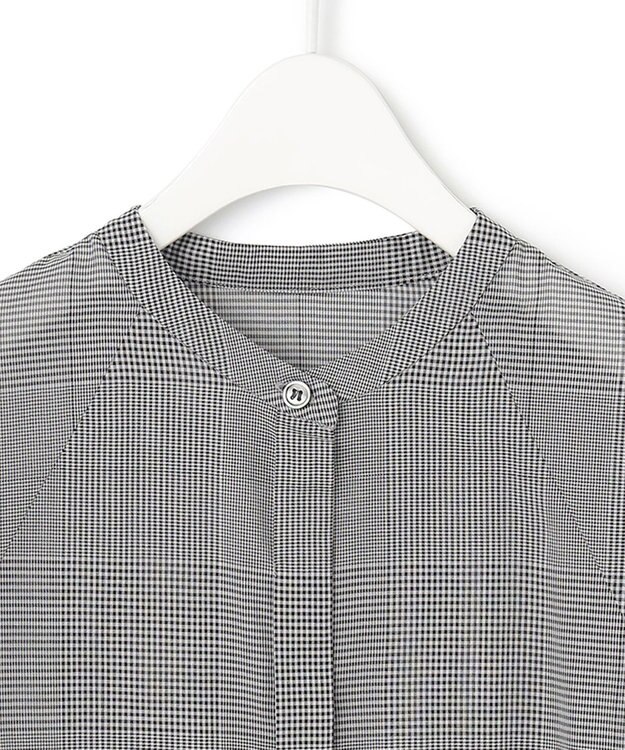 ICB 【洗える】ハイツイストコットンボイル バンドカラーブラウス グレンチェック系